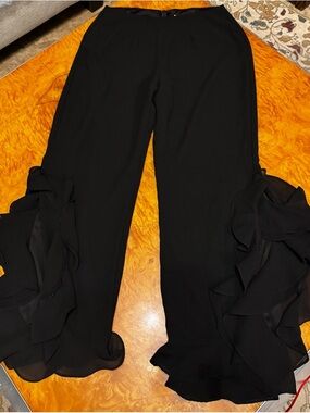 Studio I Black Wide-Leg Ruffle Hem Pants